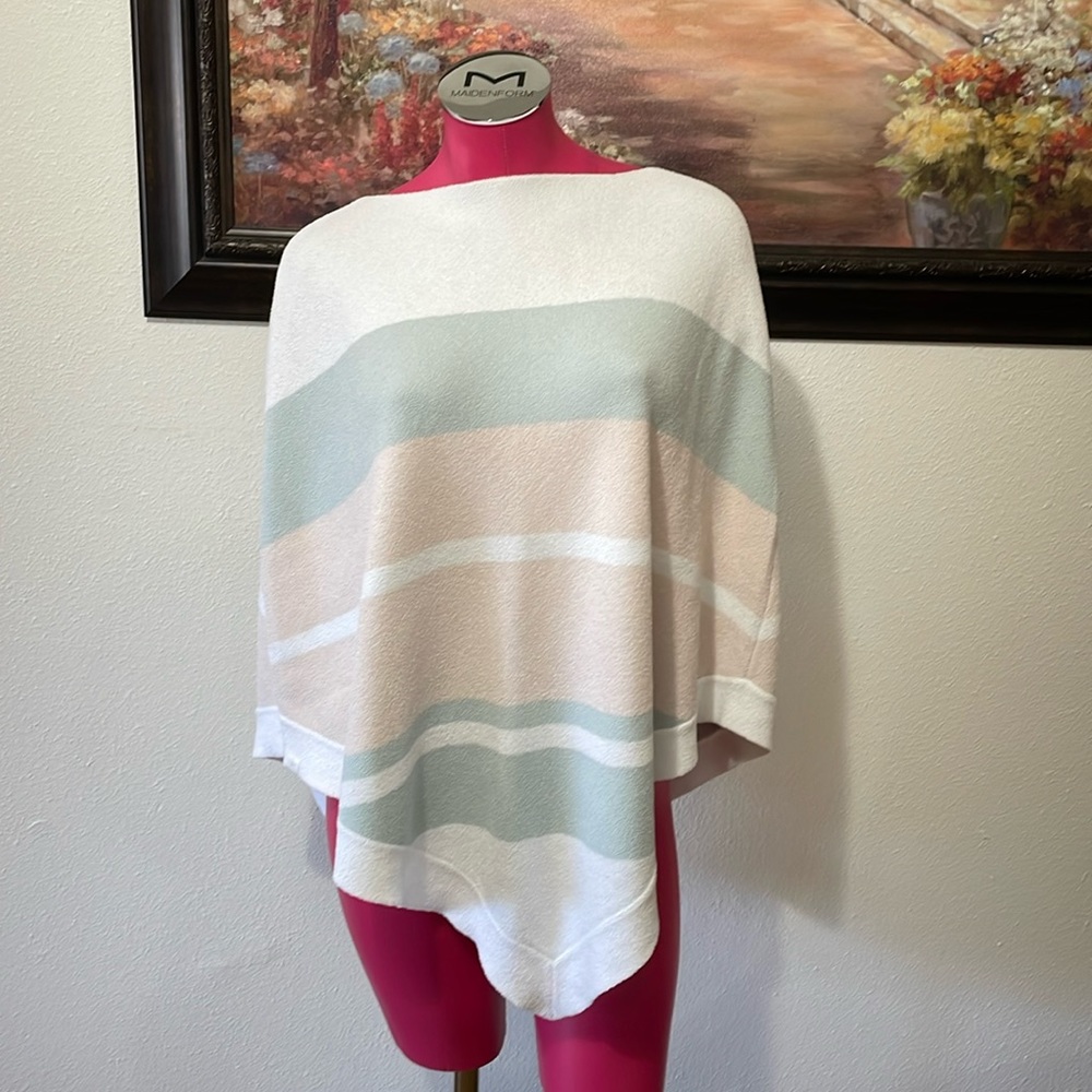 Barefoot Dreams Cozy Chic Ultra Lite Ocean Breeze Soft Poncho Sweater Stripe